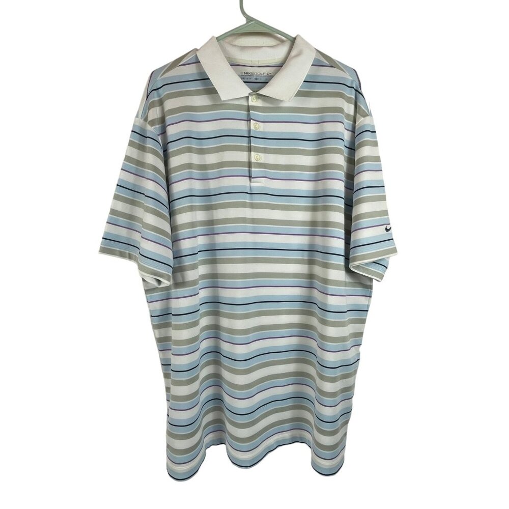 Nike‎ Golf Dri fit Polo Sz XL Mens Stripe Swoosh Blue Shirt Short Sleeve